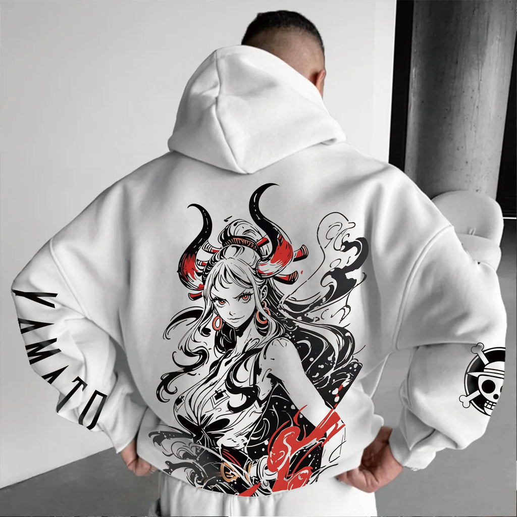 0P-Unisex Anime Graphic Streetwear Vintage Plush Hoodie