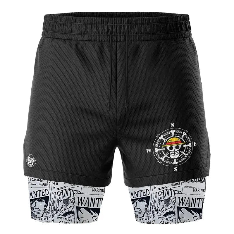 0P-Straw Hat Wanted Pattern   2-in-1 Performance Shorts