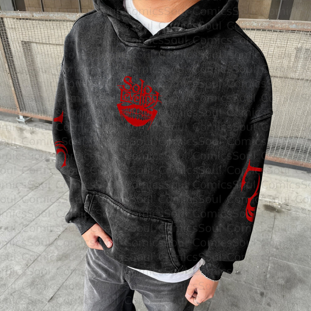 Unisex Anime Graphic Streetwear Vintage Washed Hoodie