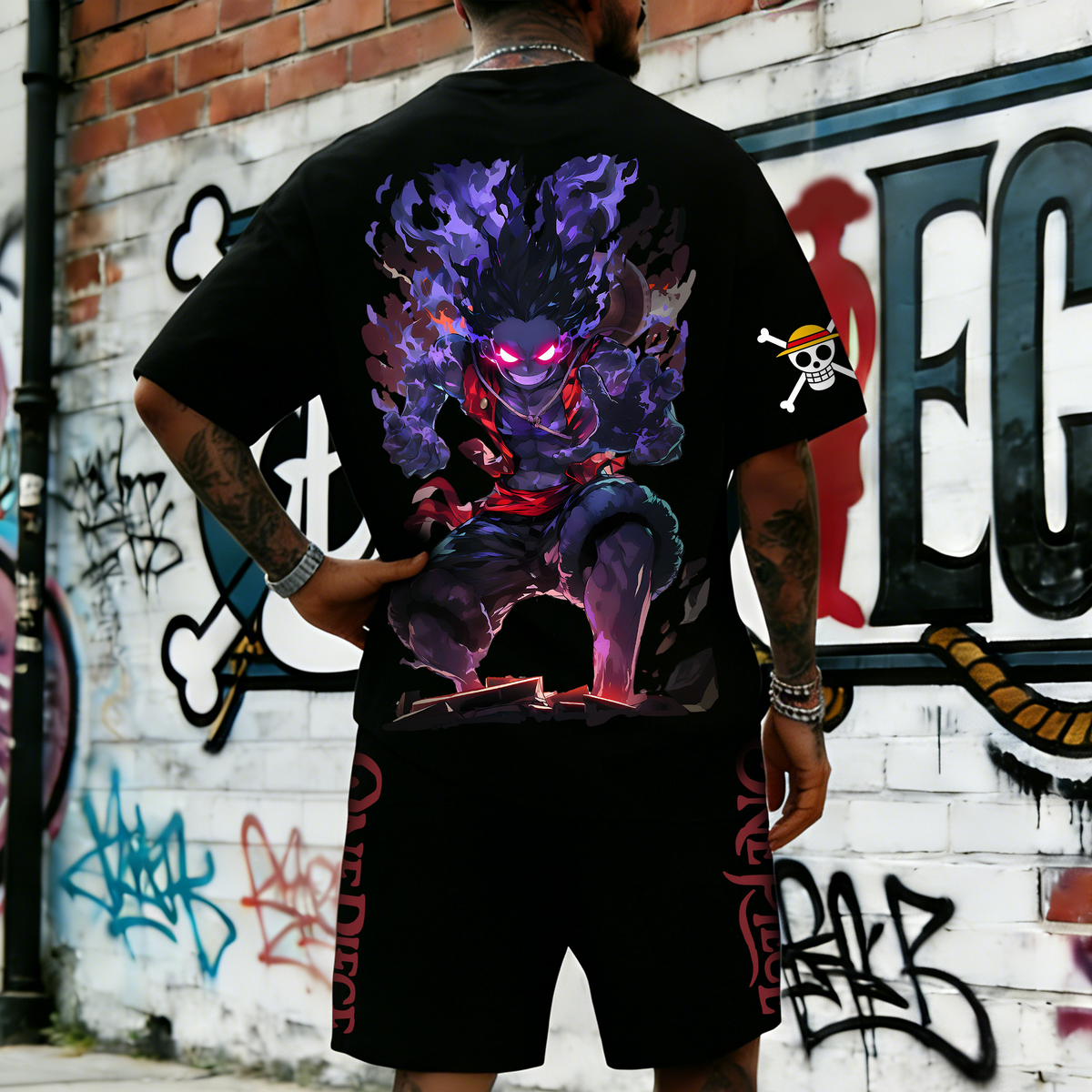 OP-Unisex Anime Inspired Vintage T-shirt& Shorts 2 Pieces Set