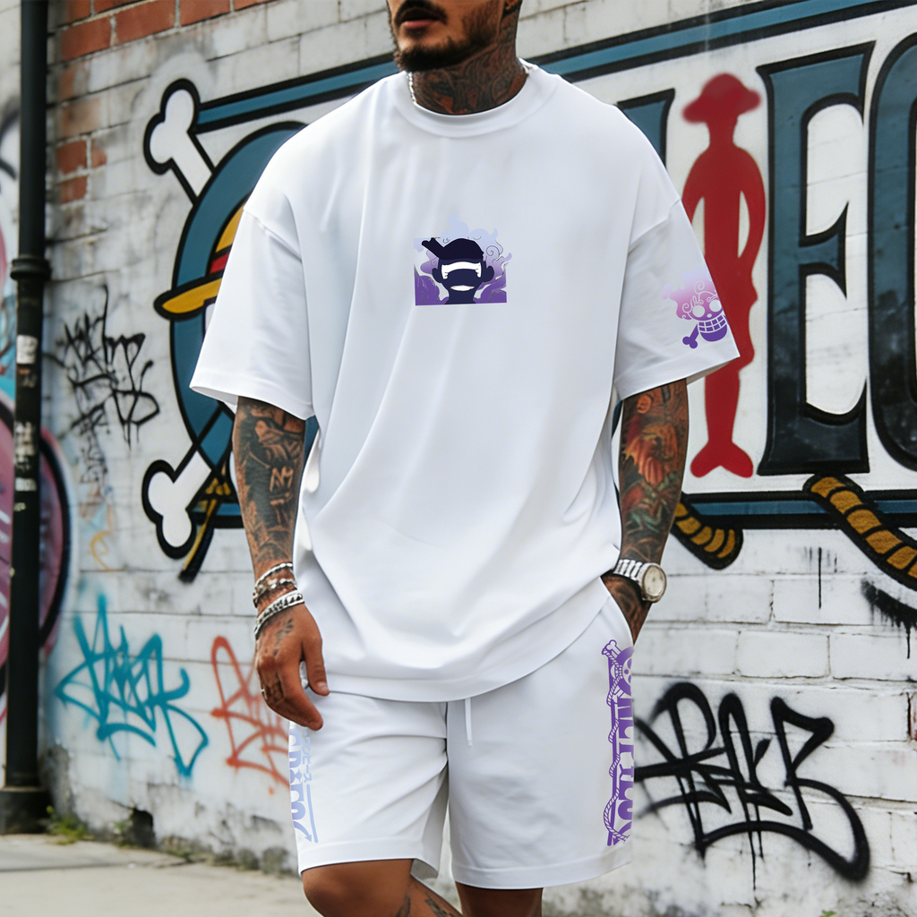 OP-Unisex Anime Inspired Vintage T-shirt& Shorts 2 Pieces Set
