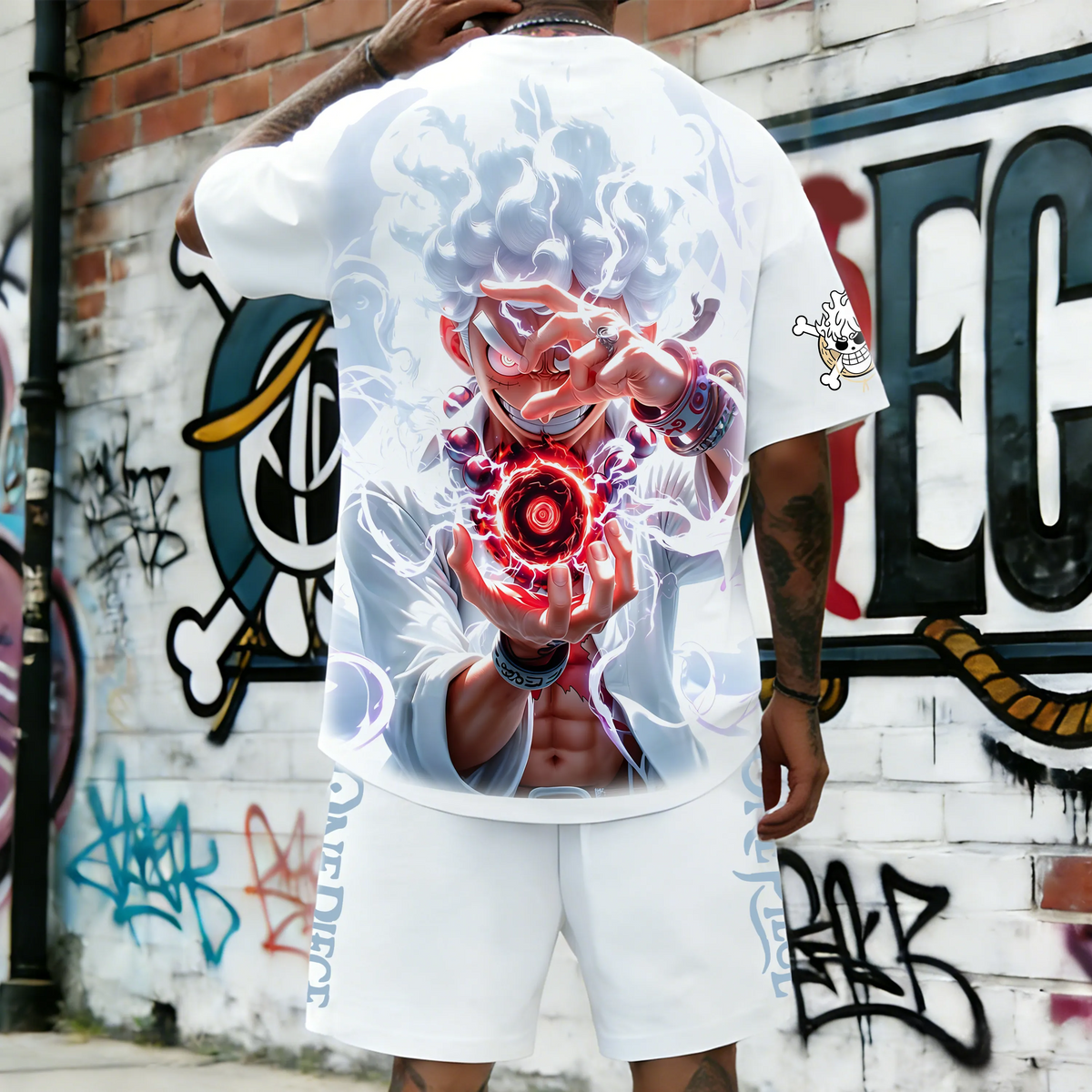 OP-Unisex Anime Inspired Vintage T-shirt& Shorts 2 Pieces Set