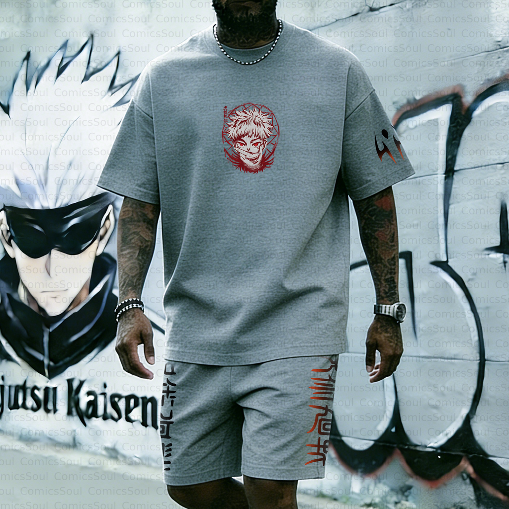 Unisex Anime Inspired Vintage T-shirt& Shorts 2 Pieces Set
