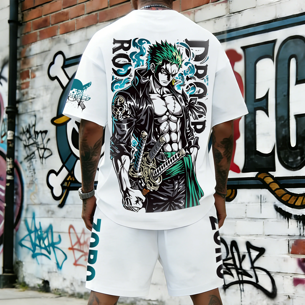 OP-Unisex Anime Inspired Vintage T-shirt& Shorts 2 Pieces Set