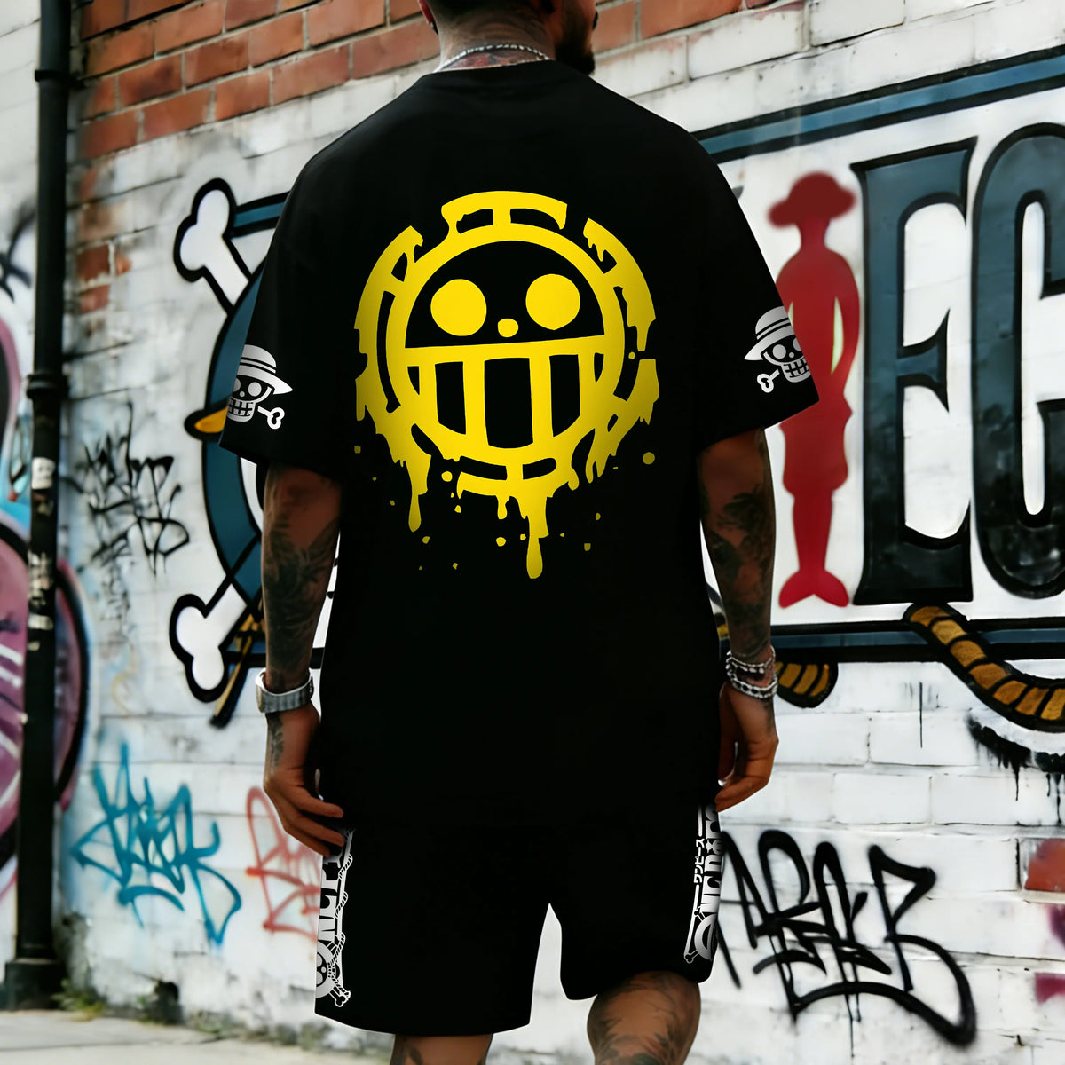 OP-Unisex Anime Inspired Vintage T-shirt& Shorts 2 Pieces Set