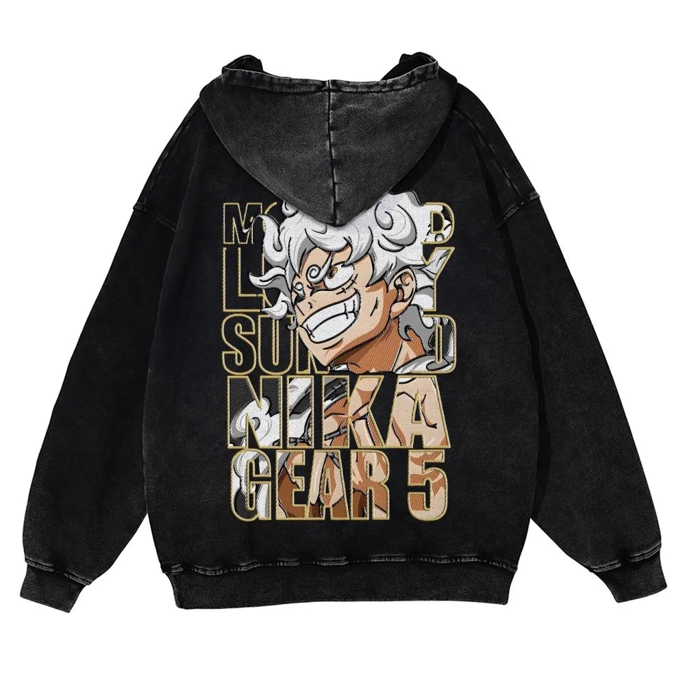 OP-Vintage Washed Luffy Hoodie