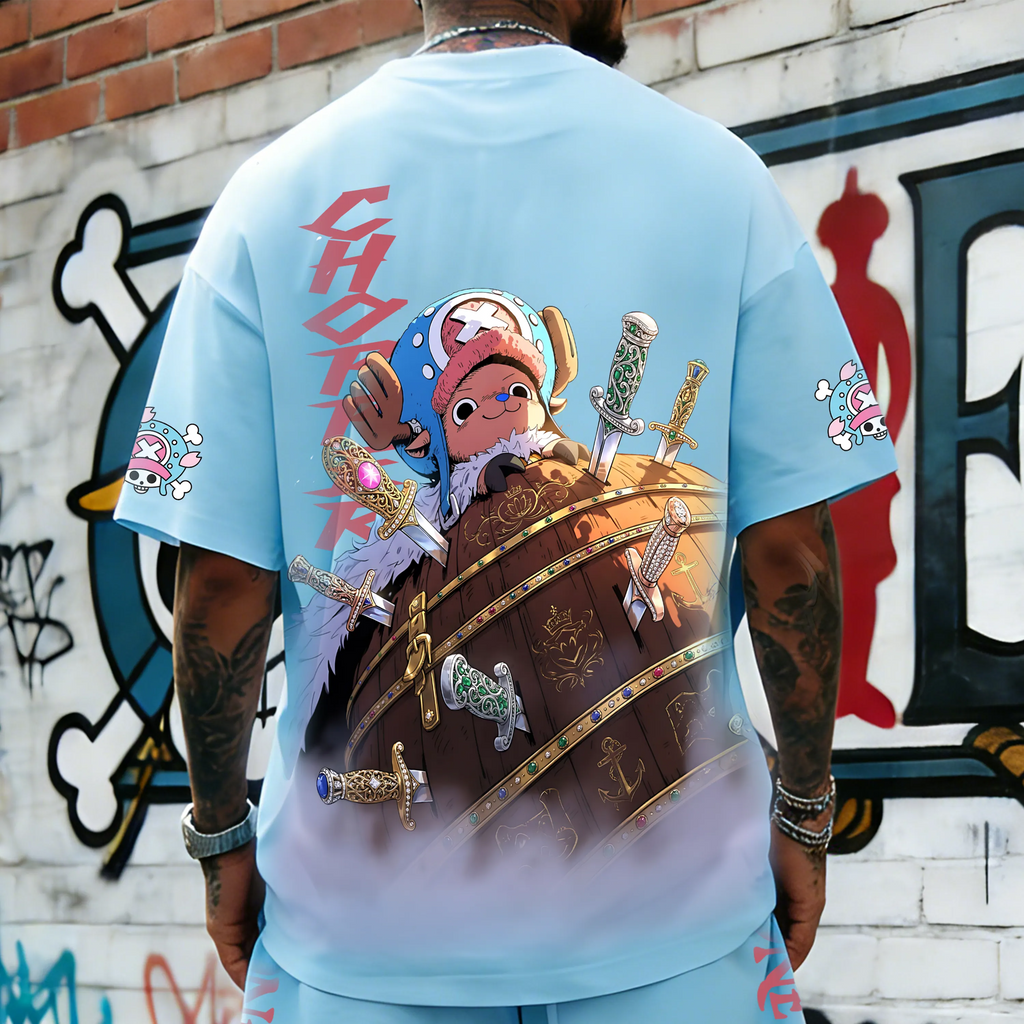 OP-Unisex Anime Inspired Vintage T-shirt& Shorts 2 Pieces Set
