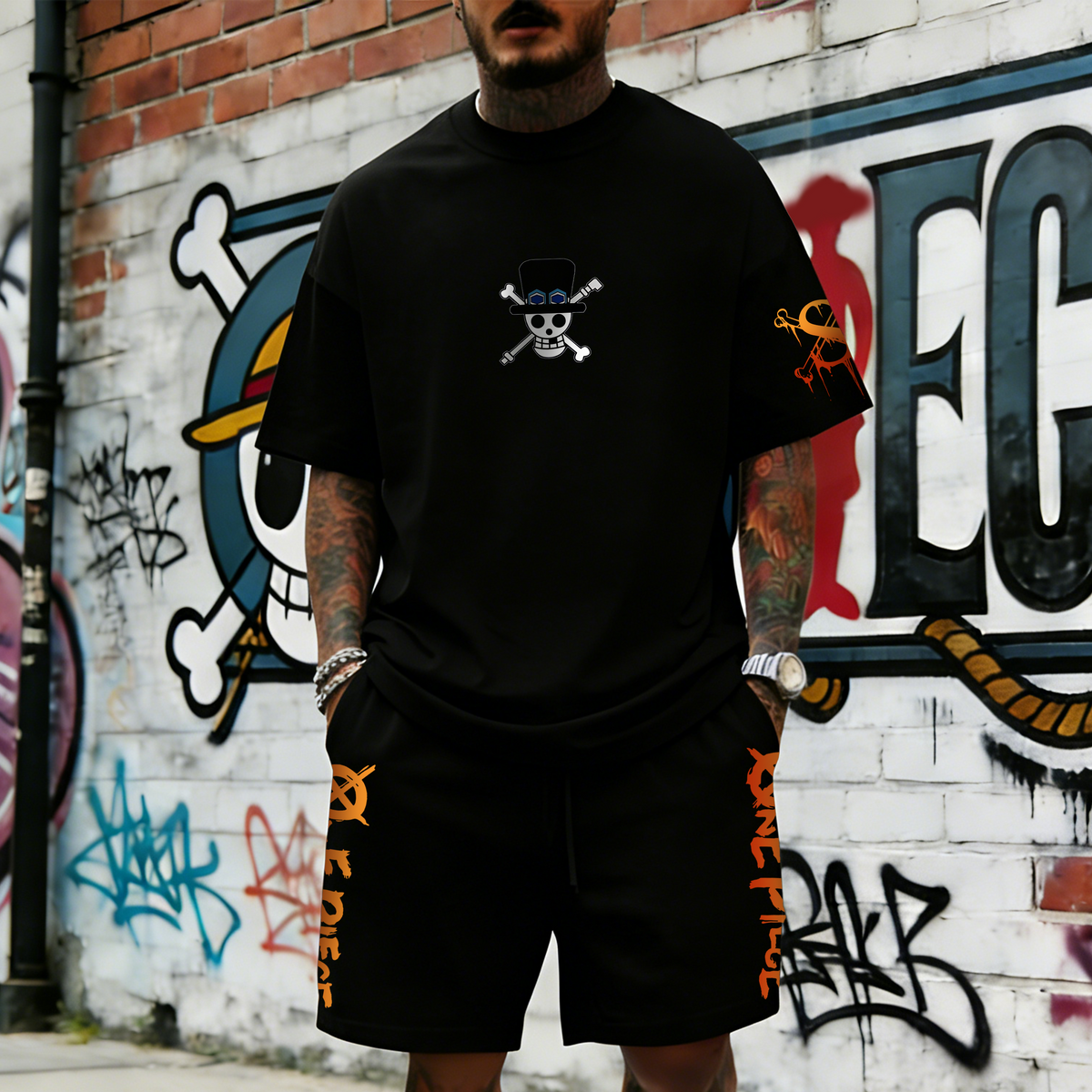 Unisex Anime Inspired Vintage T-shirt& Shorts 2 Pieces Set