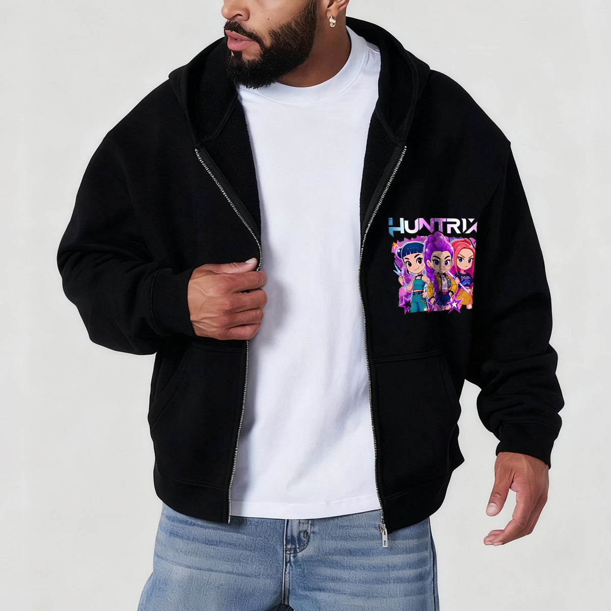 Unisex Graphic Streetwear Vintage Zipper Cardigan Plush Hoodie