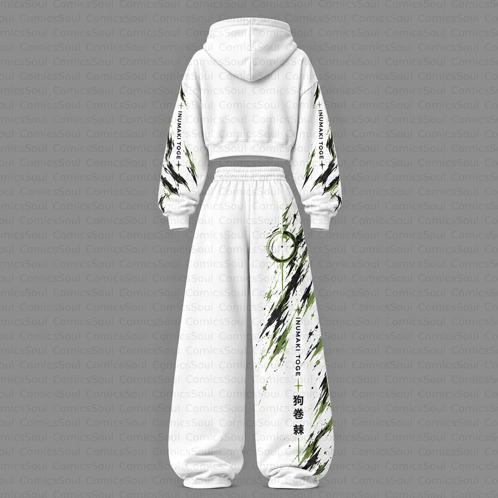 Jujutsu Kaisen Cropped Long Sleeve Hoodie & High Waist Jogger Pants Two Piece