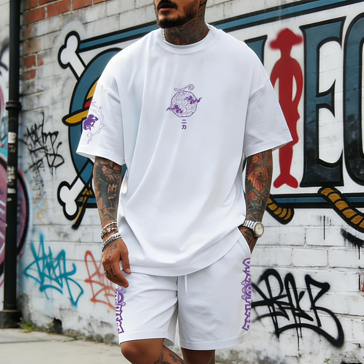 Unisex Anime Inspired Vintage T-shirt& Shorts 2 Pieces Set