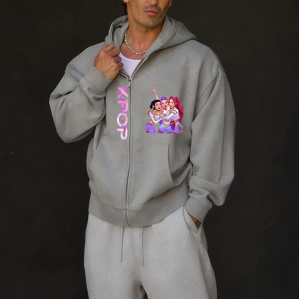 Unisex Graphic Streetwear Vintage Zipper Cardigan Plush Hoodie