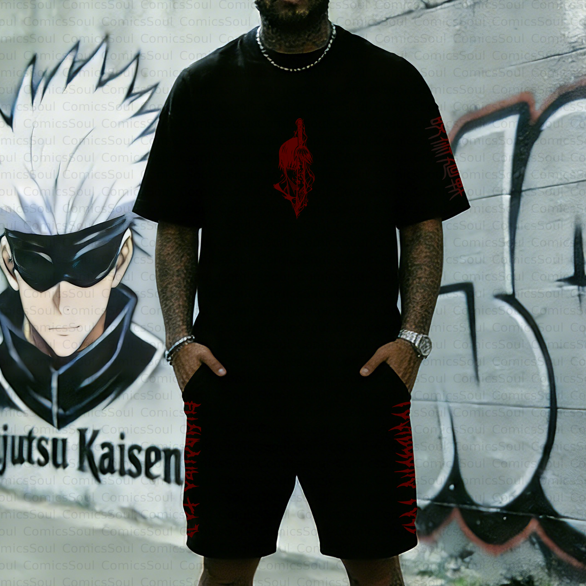 Unisex Anime Inspired Vintage T-shirt& Shorts 2 Pieces Set