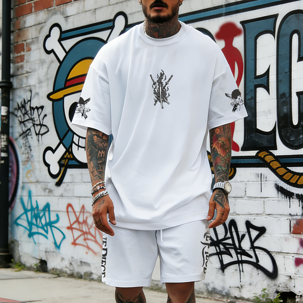 Unisex Anime Inspired Vintage T-shirt& Shorts 2 Pieces Set
