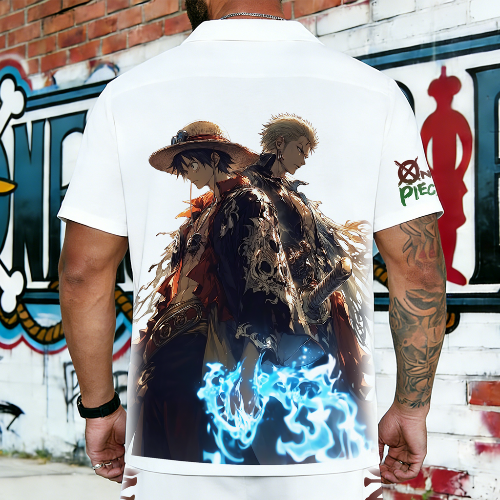 OP-Unisex Anime Inspired Vintage Short-sleeved Shirt Set
