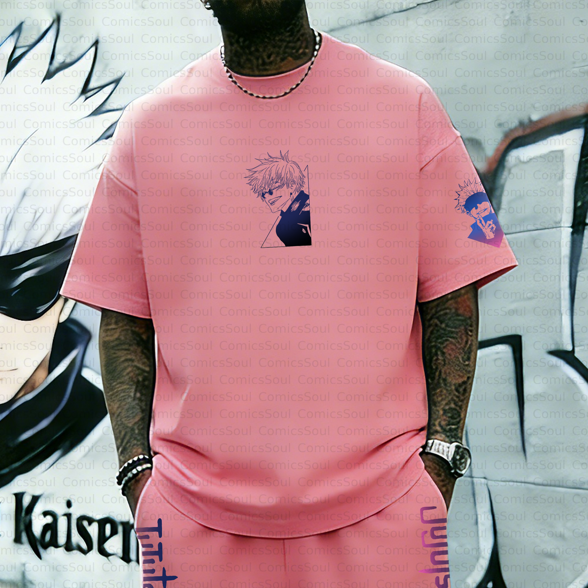 Unisex Anime Inspired Vintage T-shirt& Shorts 2 Pieces Set
