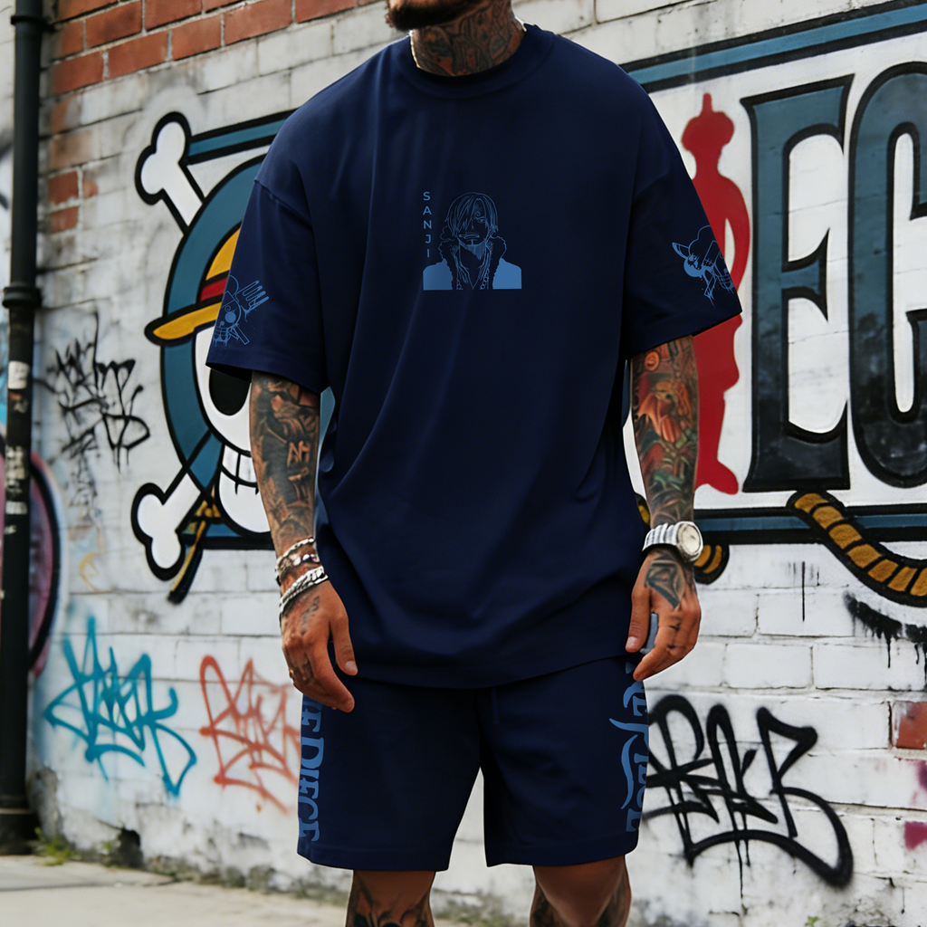 OP-Unisex Anime Inspired Vintage T-shirt& Shorts 2 Pieces Set