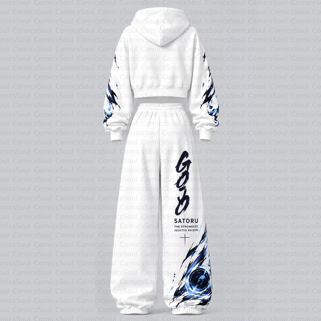 Jujutsu Kaisen Cropped Long Sleeve Hoodie & High Waist Jogger Pants Two Piece