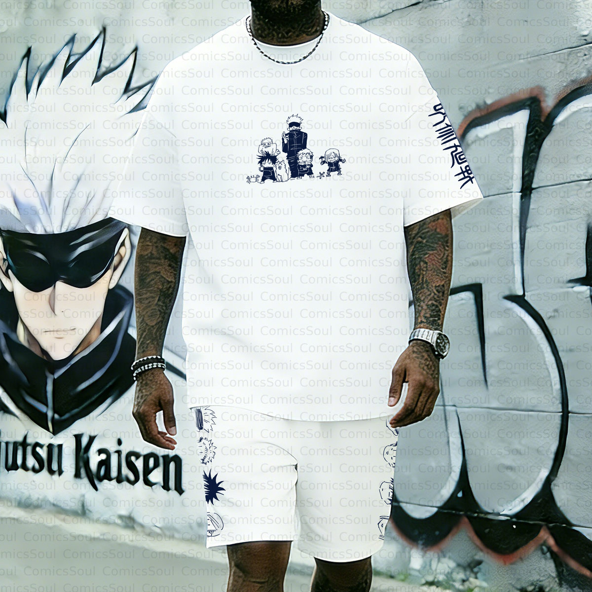 Unisex Anime Inspired Vintage T-shirt& Shorts 2 Pieces Set