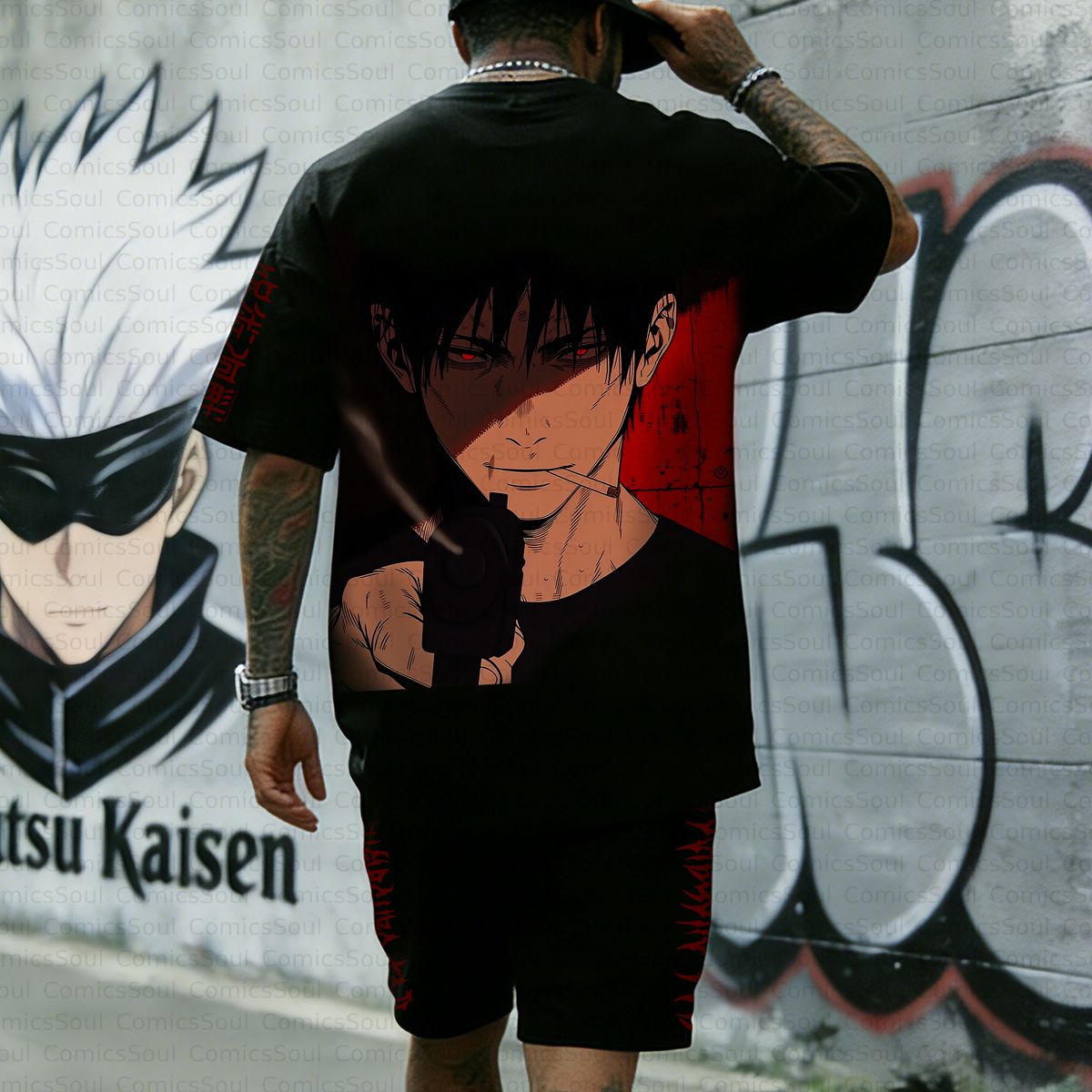Unisex Anime Inspired Vintage T-shirt& Shorts 2 Pieces Set