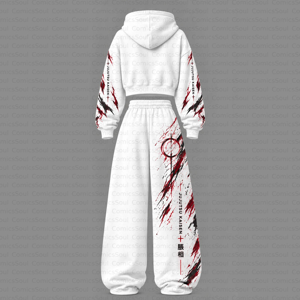 Jujutsu Kaisen Cropped Long Sleeve Hoodie & High Waist Jogger Pants Two Piece