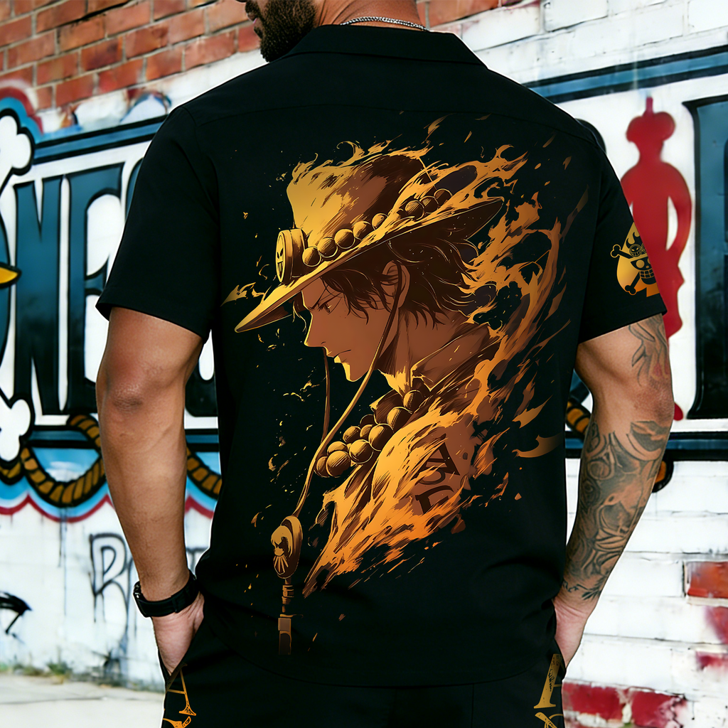 OP-Unisex Anime Inspired Vintage Short-sleeved Shirt Set