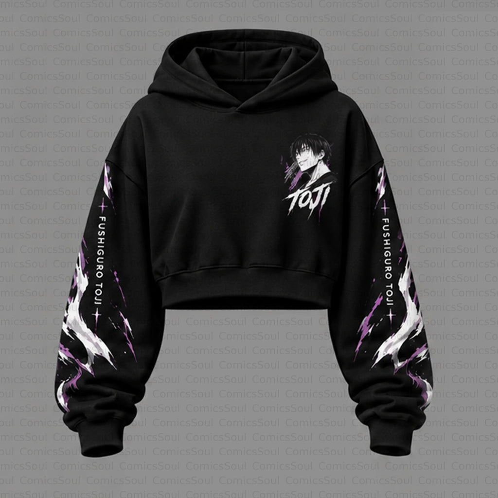 Jujutsu Kaisen Cropped Long Sleeve Hoodie & High Waist Jogger Pants Two Piece