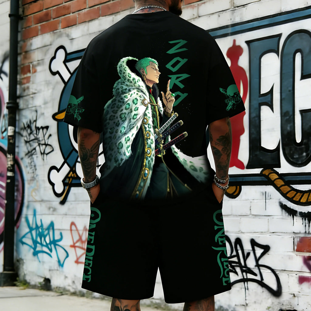 OP-Unisex Anime Inspired Vintage T-shirt& Shorts 2 Pieces Set