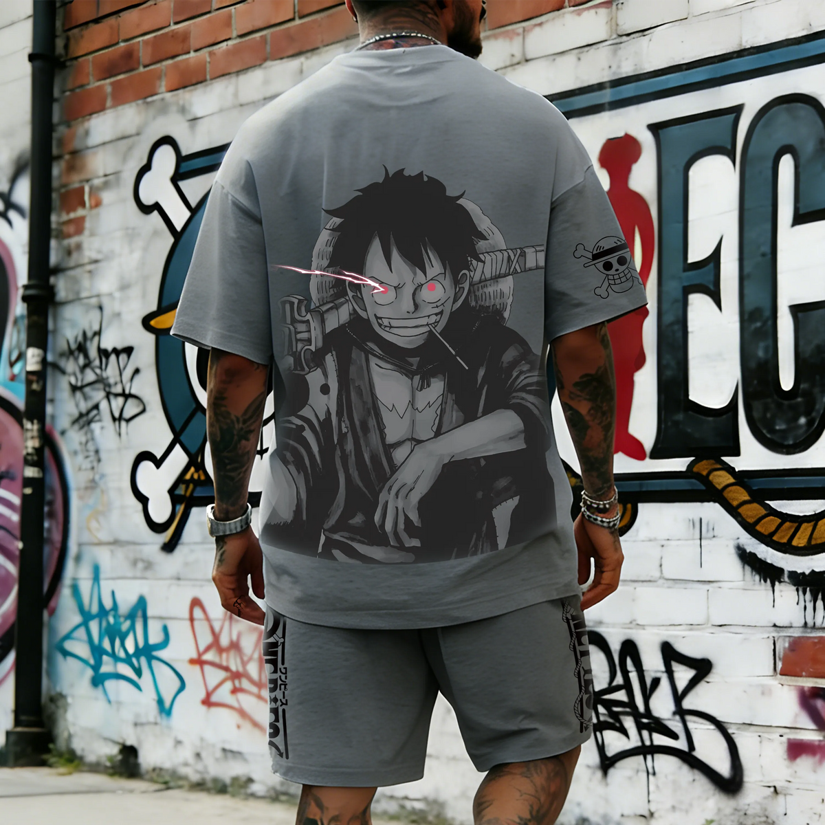 OP-Unisex Anime Inspired Vintage T-shirt& Shorts 2 Pieces Set