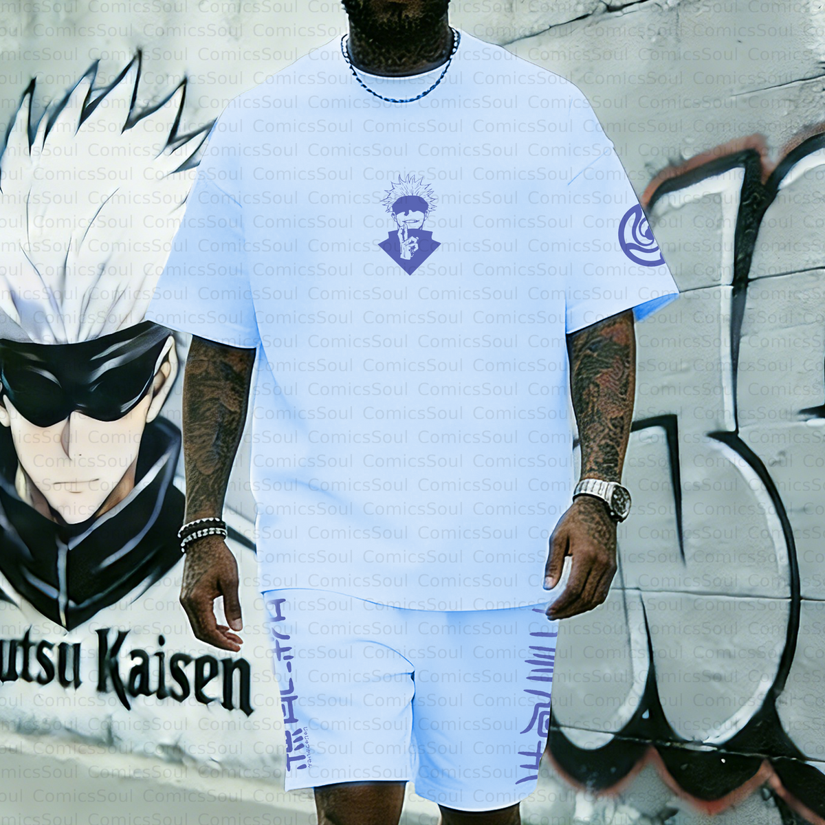 Unisex Anime Inspired Vintage T-shirt& Shorts 2 Pieces Set