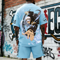 OP-Unisex Anime Inspired Vintage T-shirt& Shorts 2 Pieces Set