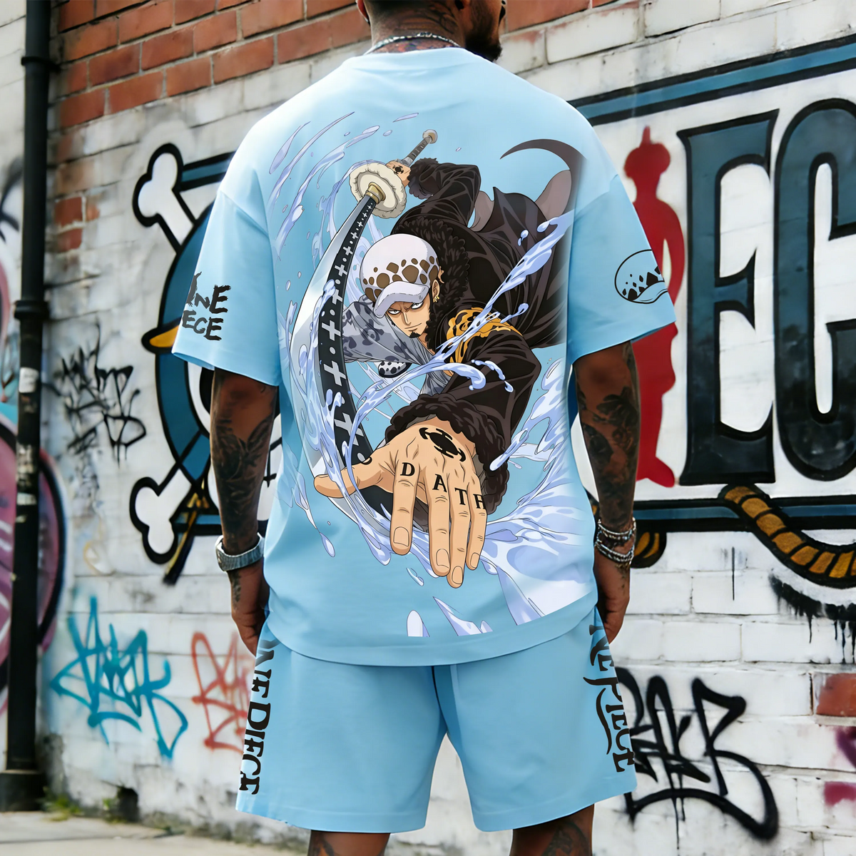 OP-Unisex Anime Inspired Vintage T-shirt& Shorts 2 Pieces Set