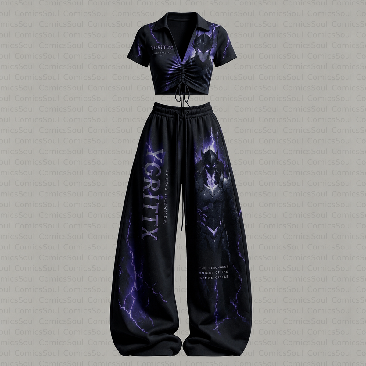 Solo Leveling Drawstring Short Sleeve Top & Long Pants Two-Piece Set