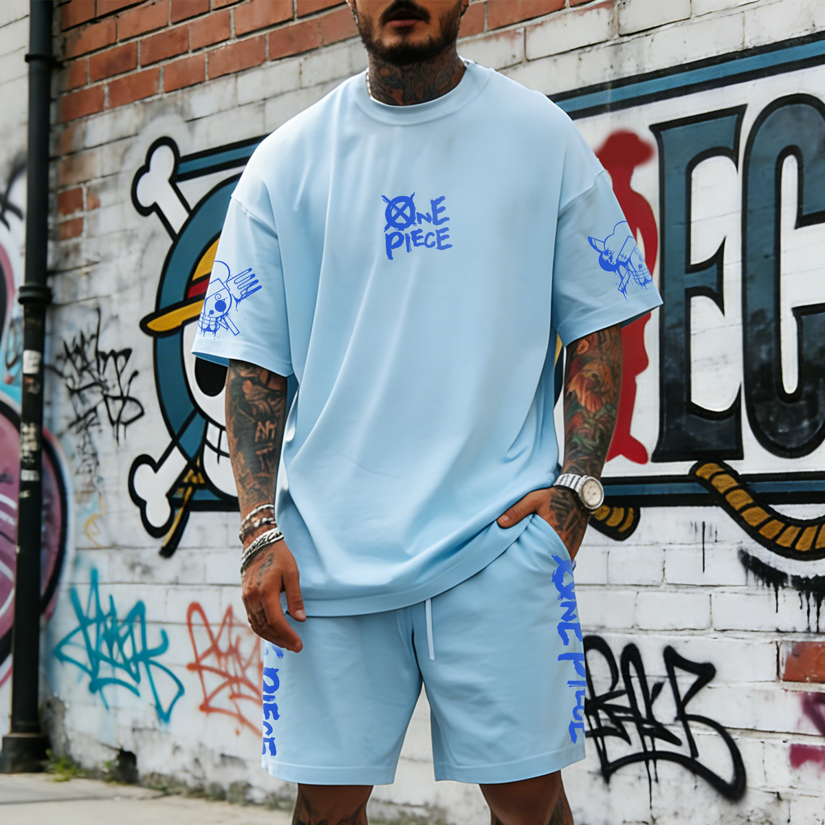 Unisex Anime Inspired Vintage T-shirt& Shorts 2 Pieces Set