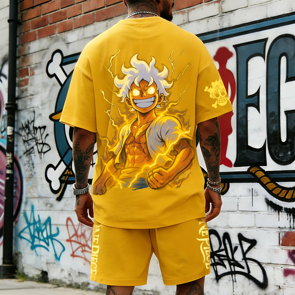 OP-Unisex Anime Inspired Vintage T-shirt& Shorts 2 Pieces Set