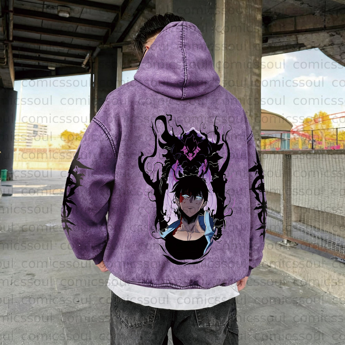 Unisex  Anime Graphic Water wash Streetwear Vintage Hoodie