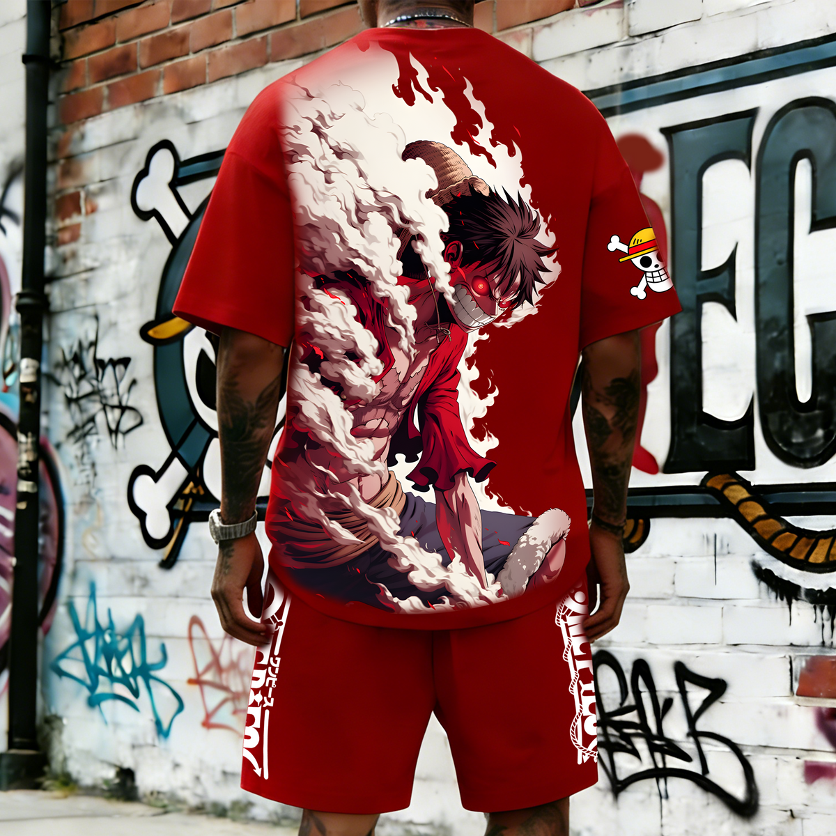 OP-Unisex Anime Inspired Vintage T-shirt& Shorts 2 Pieces Set