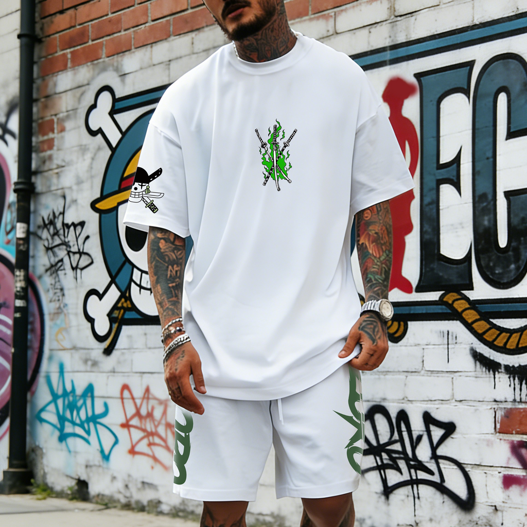 Unisex Anime Inspired Vintage T-shirt& Shorts 2 Pieces Set