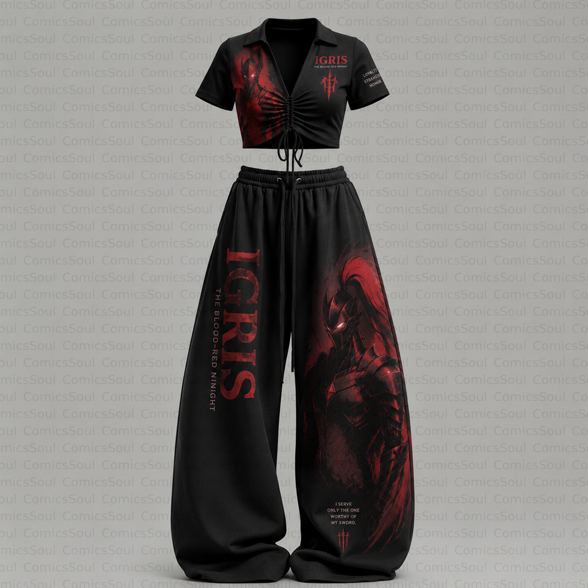 Solo Leveling Drawstring Short Sleeve Top & Long Pants Two-Piece Set