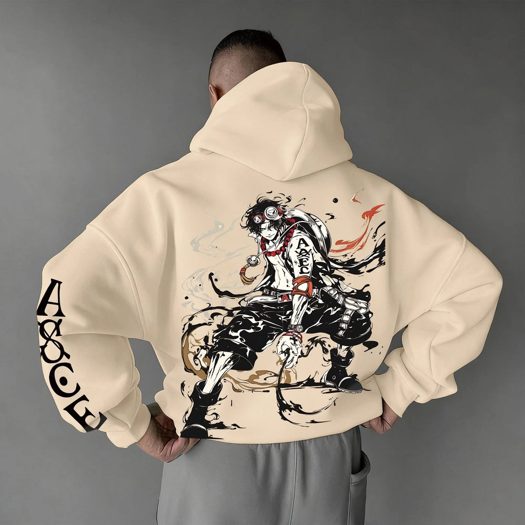 0P-Unisex Anime Graphic Streetwear Vintage Plush Hoodie