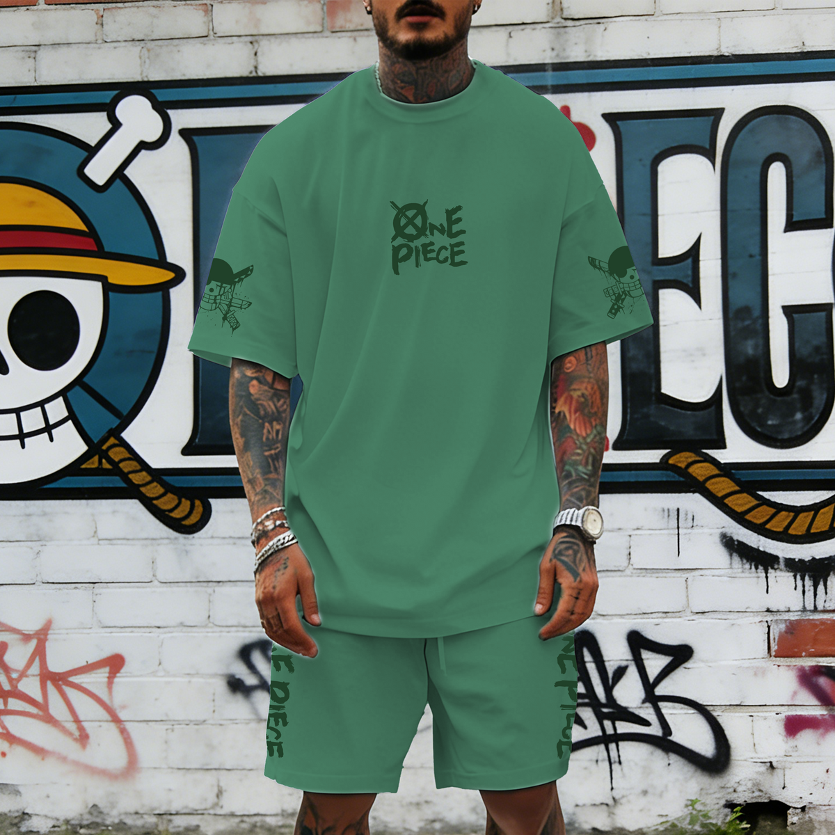 Unisex Anime Inspired Vintage T-shirt& Shorts 2 Pieces Set