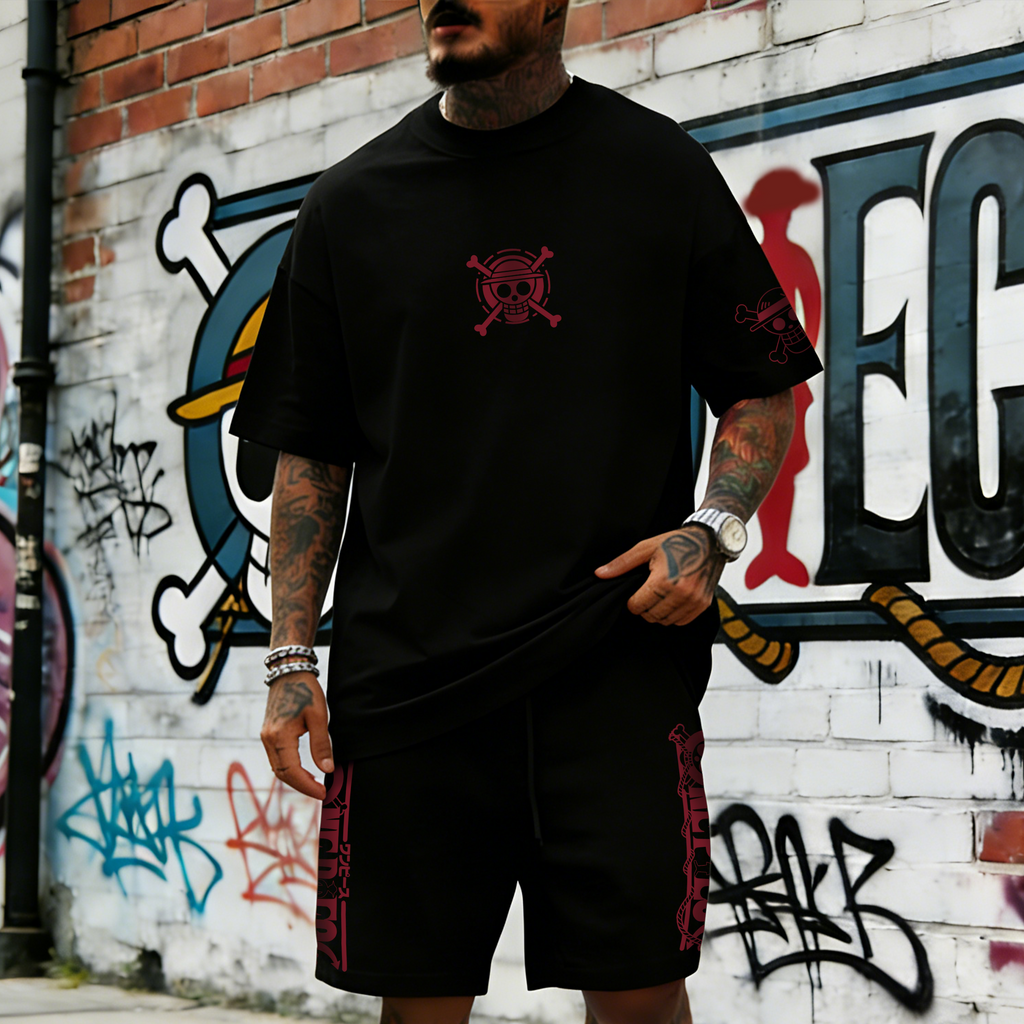 Unisex Anime Inspired Vintage T-shirt& Shorts 2 Pieces Set