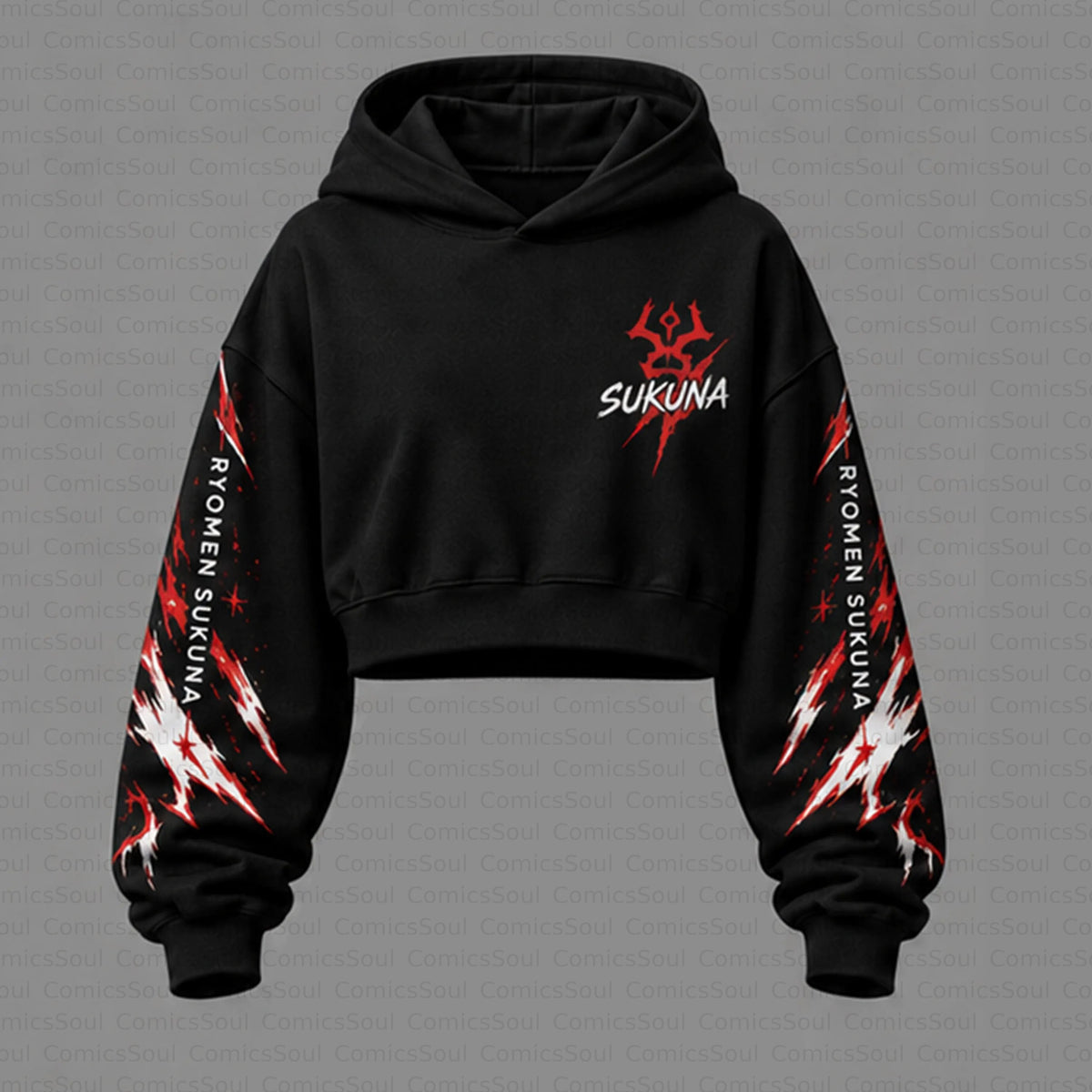 Jujutsu Kaisen Cropped Long Sleeve Hoodie & High Waist Jogger Pants Two Piece