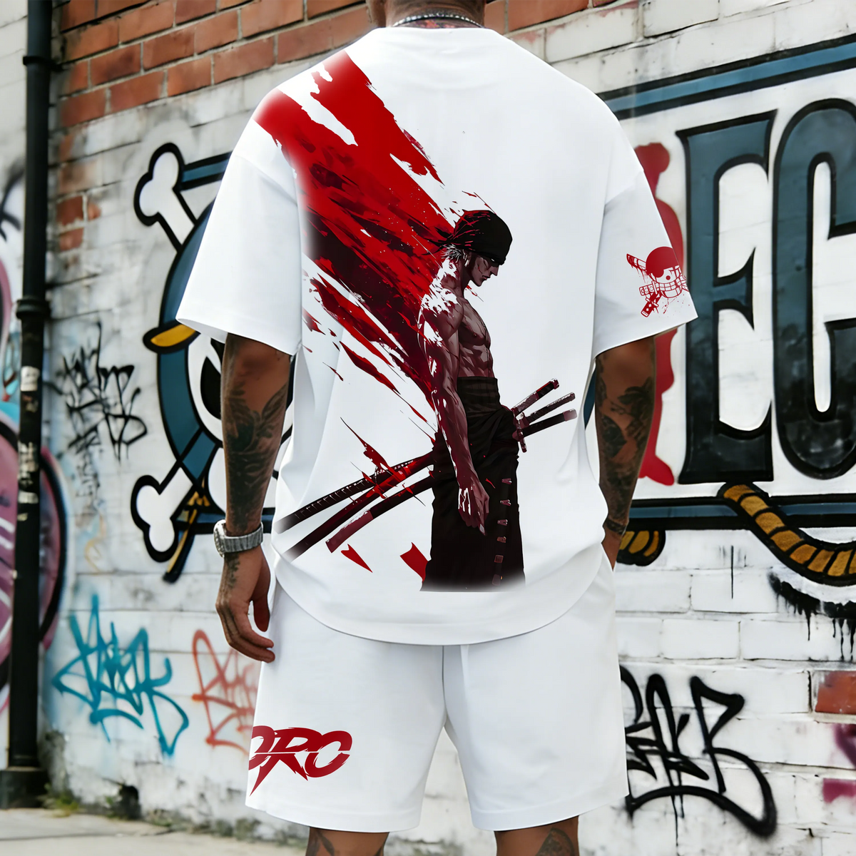 OP-Unisex Anime Inspired Vintage T-shirt& Shorts 2 Pieces Set