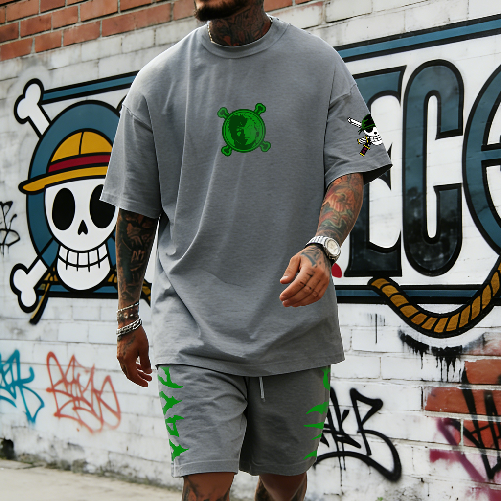 OP-Unisex Anime Inspired Vintage T-shirt& Shorts 2 Pieces Set