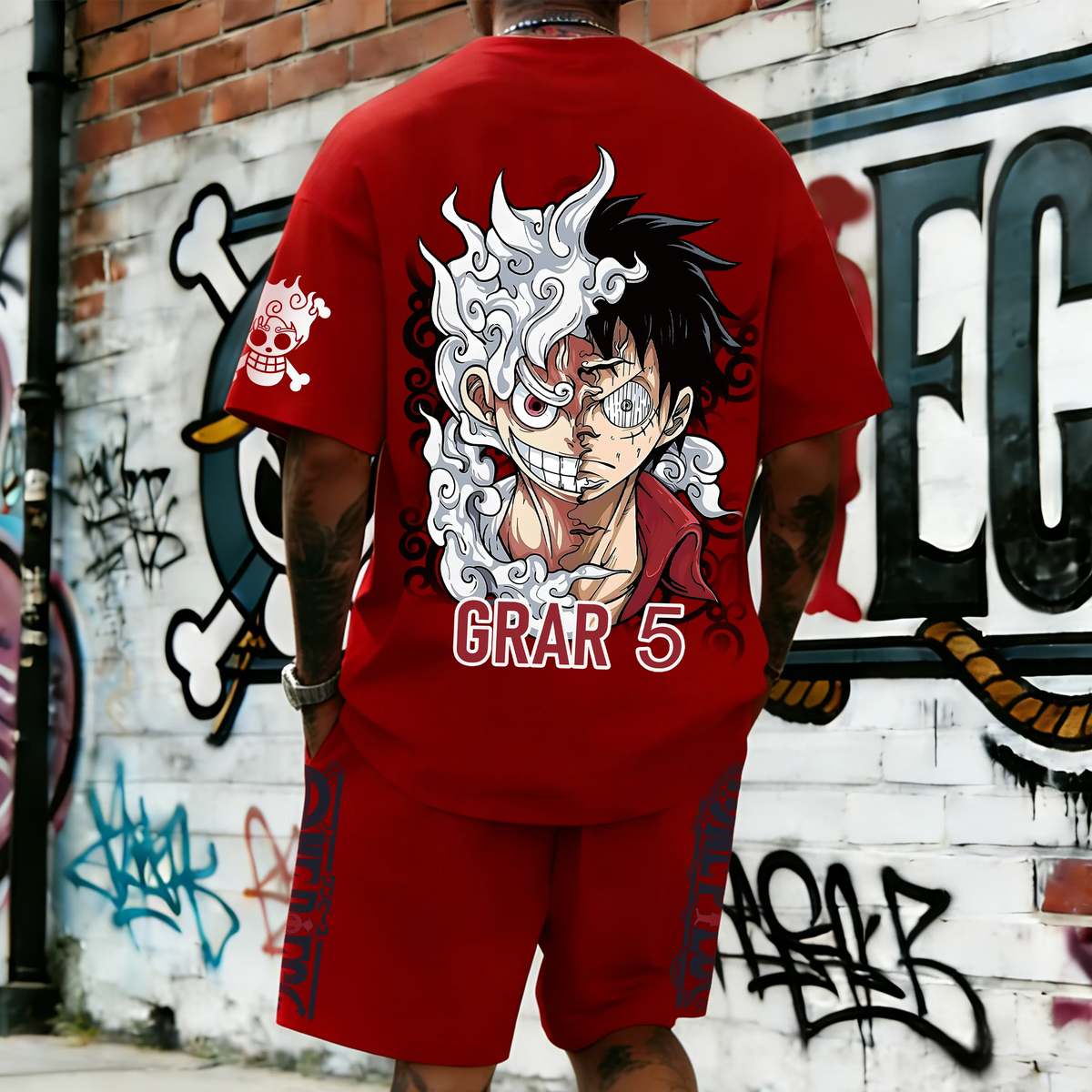 OP-Unisex Anime Inspired Vintage T-shirt& Shorts 2 Pieces Set