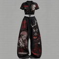 Jujutsu Kaisen Drawstring Short Sleeve Top & Long Pants Two-Piece Set