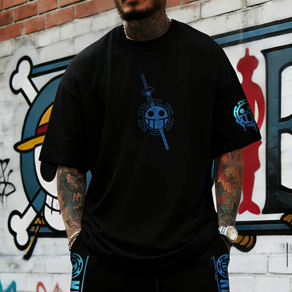 OP-Unisex Anime Inspired Vintage T-shirt& Shorts 2 Pieces Set