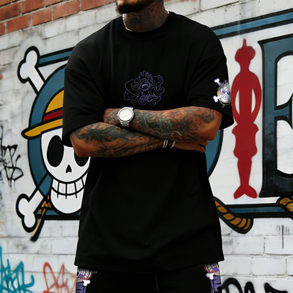OP-Unisex Anime Inspired Vintage T-shirt& Shorts 2 Pieces Set