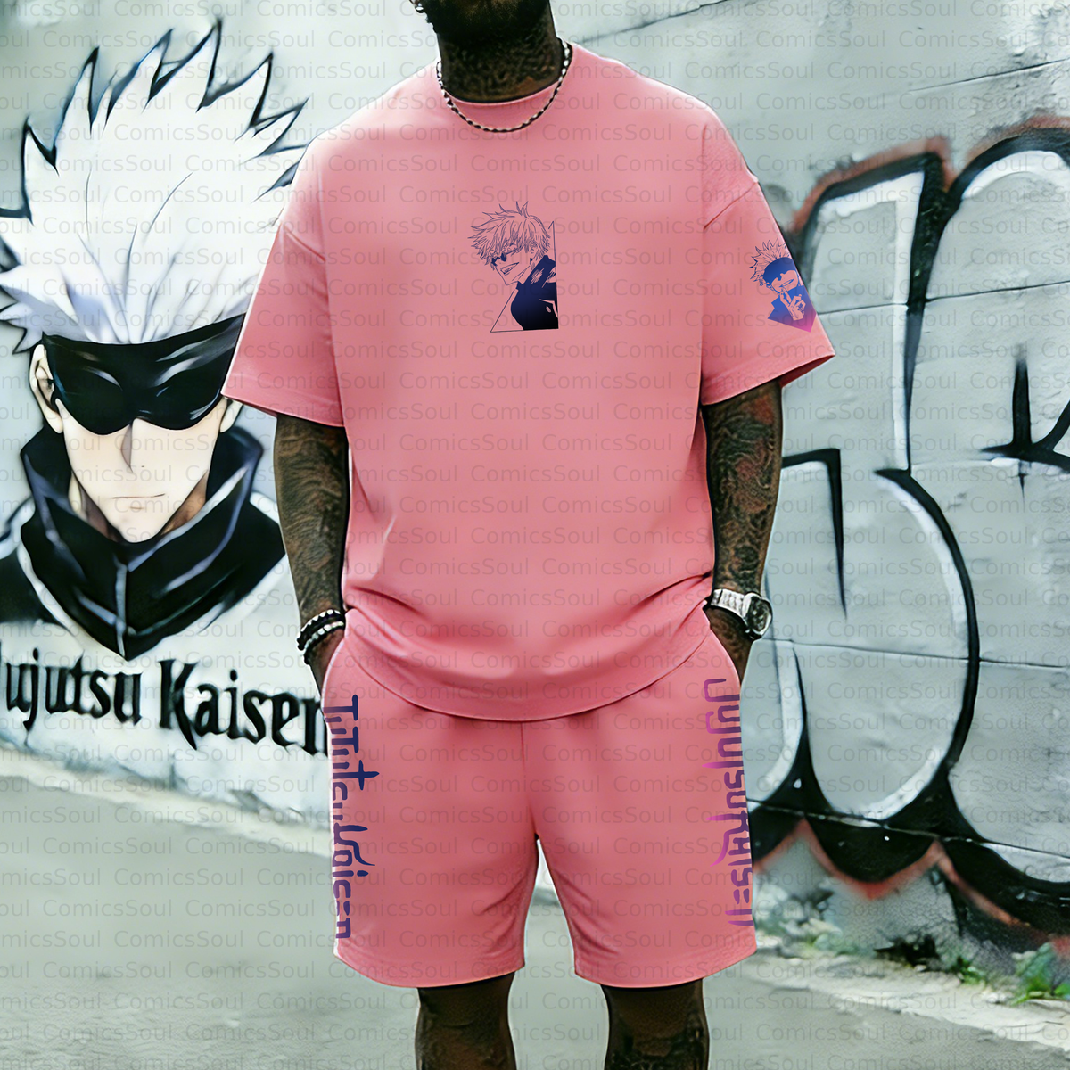 Unisex Anime Inspired Vintage T-shirt& Shorts 2 Pieces Set